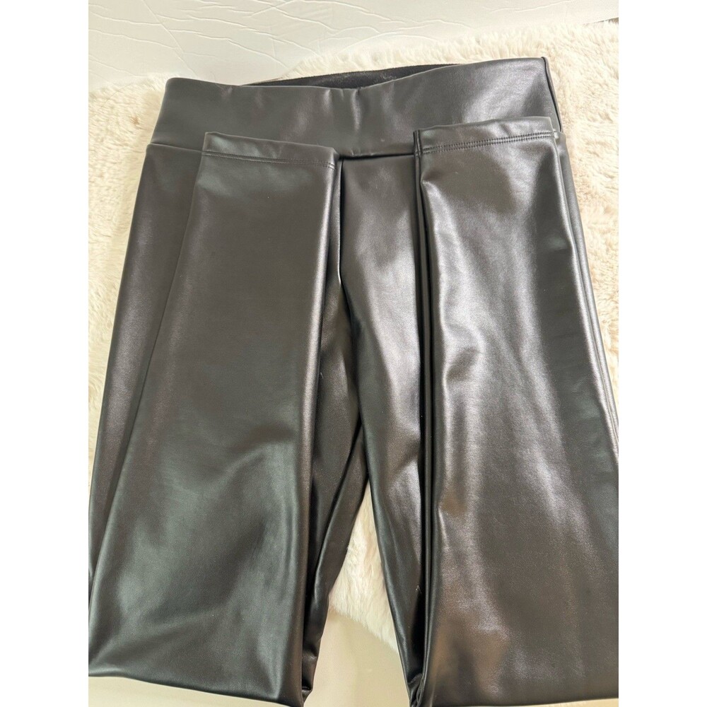 Calzedonia Women Black Faux Leather Pants M Pull On Pleather Vegan Legging EUC